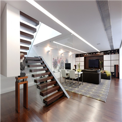 Prima custom solid wood staircase galvanzied steel straight staircase design for sale PR-T176