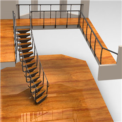 Indoor Steel Wooden Curved Staircase Solid Rubber Wood Staircases for Home Use   