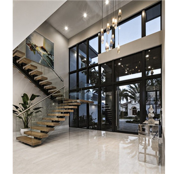 Glass Floating Staircase Indoor Wood Glass Treads Floating Stair