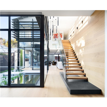 Contemporary Safety Straight Stair With Wooden Tread Indoor Staircase With Railing