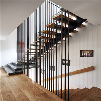 Interior Steel Stairs Solid Wood Box Tread Wooden Staircase