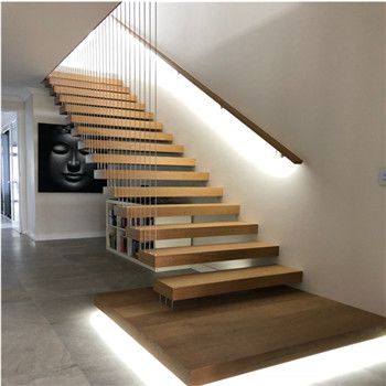Building Hidden Beam House Floating Stairs Indoor Stair With Bottom Platform