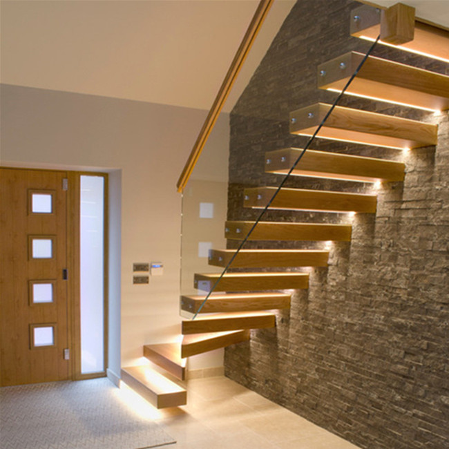 Australian Standard Staircase Popular Floating Staircase With Glass Steps Induction Led Light