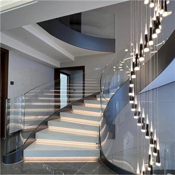 Luxury Modern Curved Staircase Laminated Glass with LED Interior Indoor Glass Curved Stairs