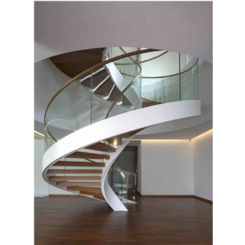 High Quality Steel Wood Stair Curved Staircase With Glass Balustrade for Sale