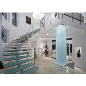 Modern Design Interior Safety Glass Tread Steel Railing Curved Staircase
