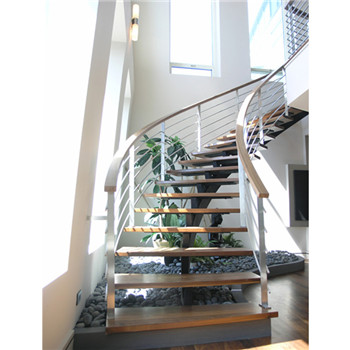 Low Cost Stainless Steel Rod Railing Curved Staircase