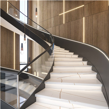 Iron Steel Stair Railing New Design Light Luxury Villa Metal Marble Staircase