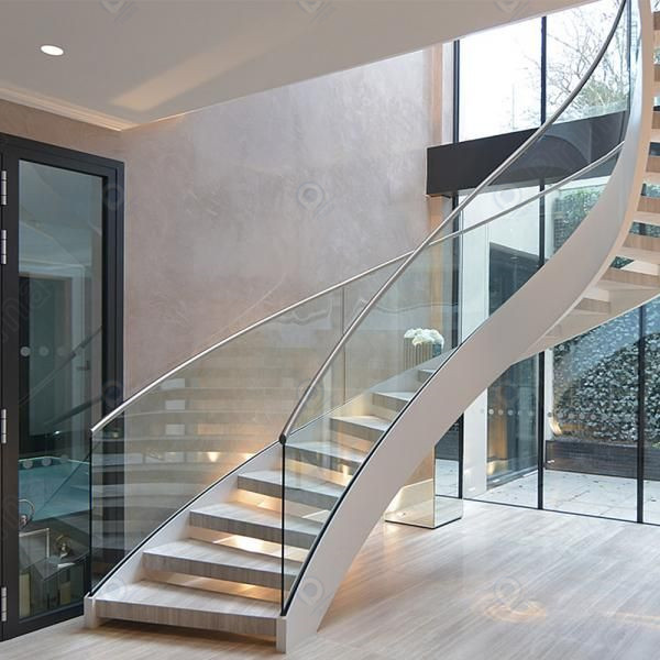 Modern Design Indoor Curved Staircase Easy Installation Steel Structure  LED Interior Indoor Glass Curved Stairs